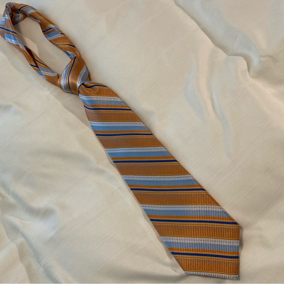 Impermeable by Weatherproof Orange & Blue Striped Boys Tie 100% Silk Handmade - Picture 2 of 4